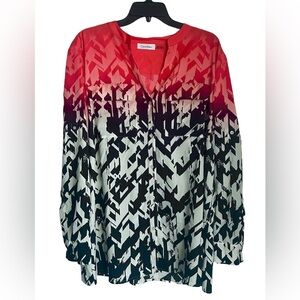 Calvin Klein Blouse Top Sz 2X Lightweight Shimmer Fabric Pop Of Color Career